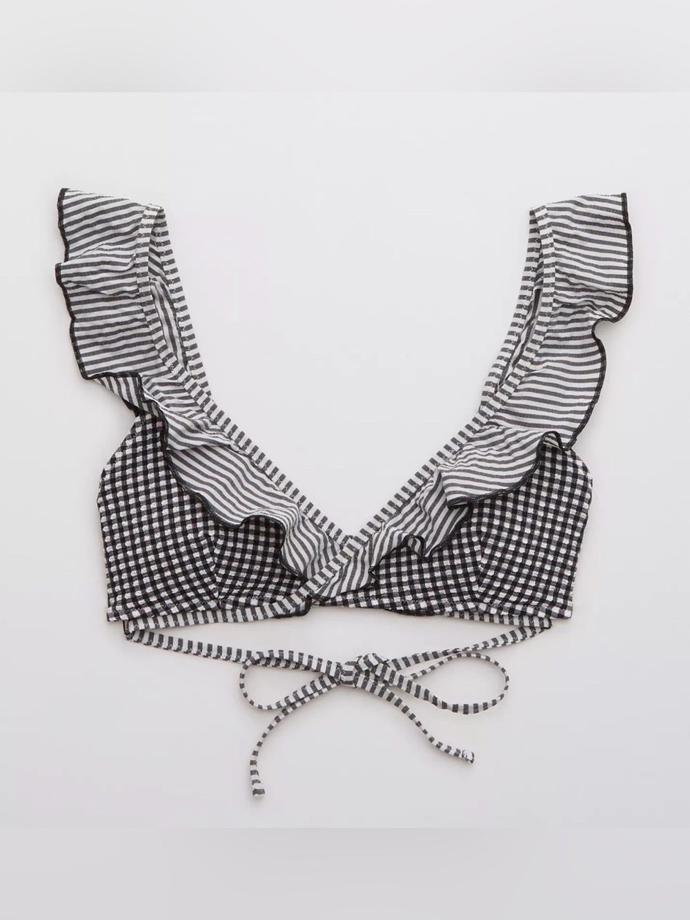 Aerie Seersucker Ruffle Wrap Bikini Top Swimsuit Size M